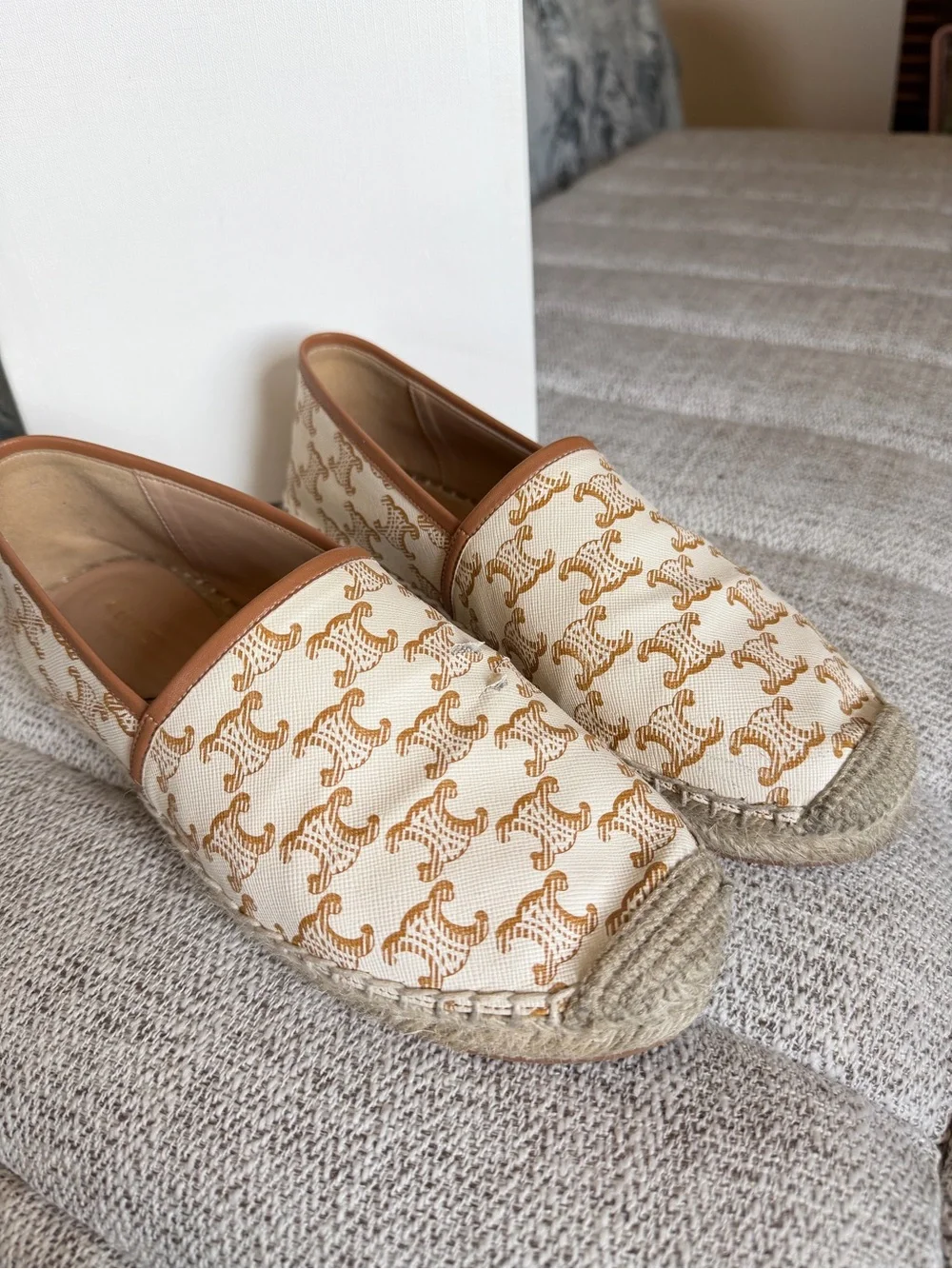 Celine Cream & Tan Logo Espadrille Slip-Ons